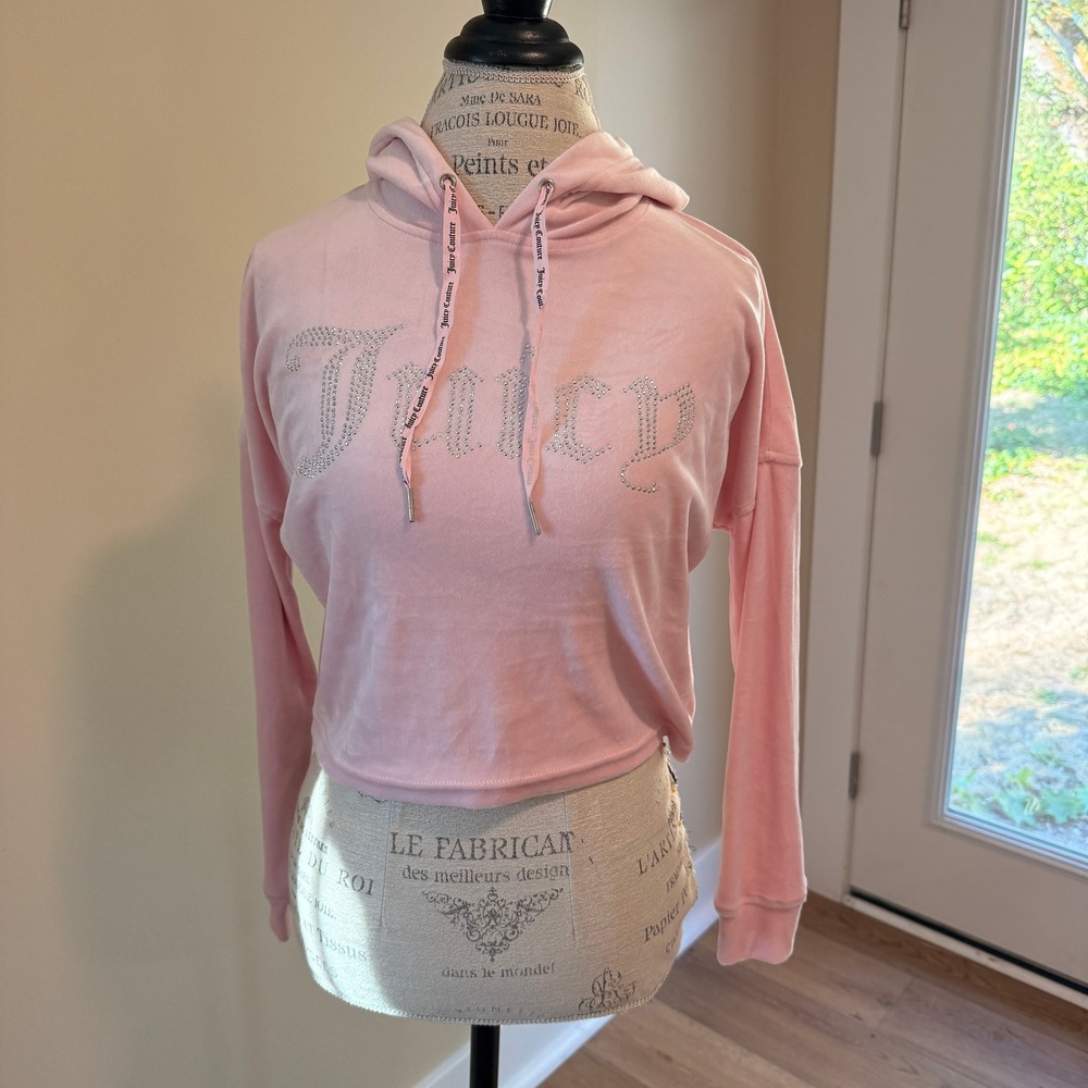 Juicy Couture Women's Pink Velour Cropped Hoodie Size S
